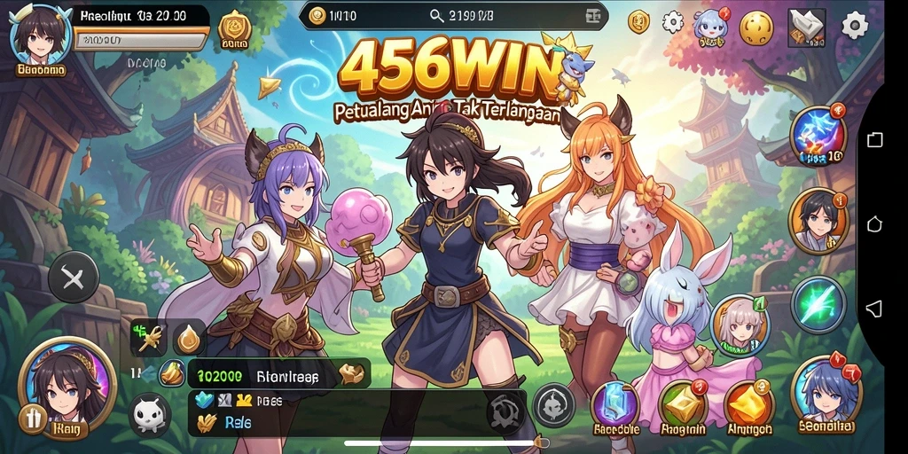 Tampilan gameplay 456WIN menampilkan karakter anime yang menawan dan aksi mendebarkan.