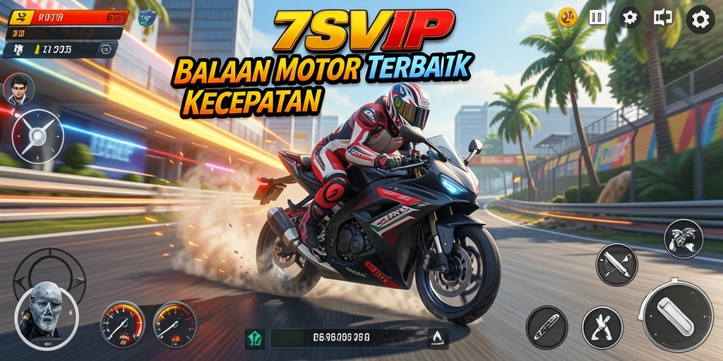 Gameplay 7SVIP menampilkan balapan motor yang mendebarkan dengan grafik memukau.
