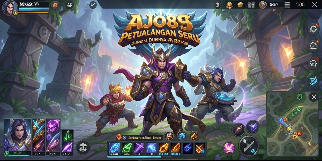 Screenshot AJO89 menunjukkan pertarungan epik dalam dunia fantasi yang luas.