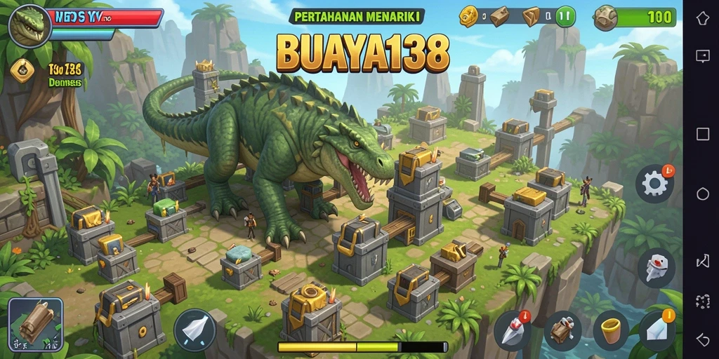 Tangkapan layar BUAYA138 menampilkan aksi seru dalam pertempuran Tower Defense.