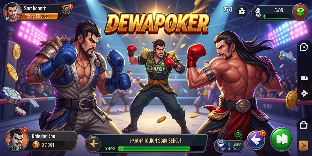 Tampilan gameplay DEWAPOKER yang intens dan penuh aksi pertarungan.