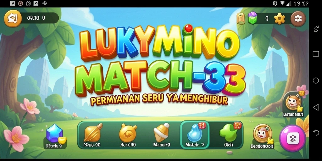 Tampilan gameplay seru LUKYMINO dengan elemen warna-warni.
