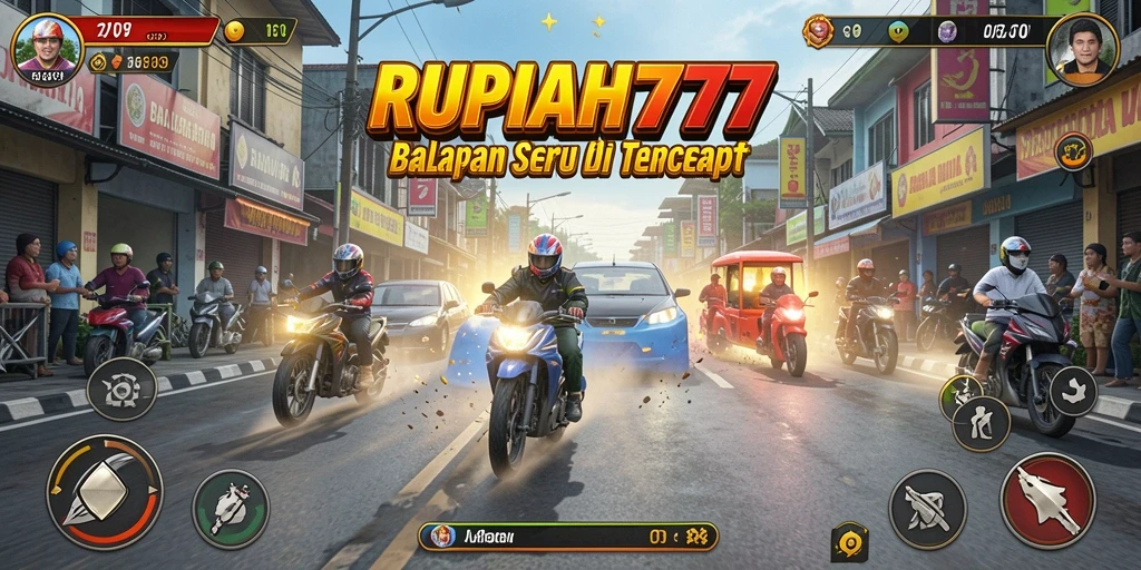 Tampilan gameplay RUPIAH777 saat balapan motor di trek yang menantang.