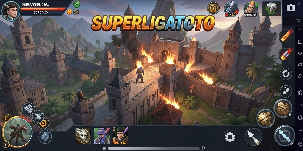 Tampilan gameplay SUPERLIGATOTO yang menegangkan dalam melindungi benteng.