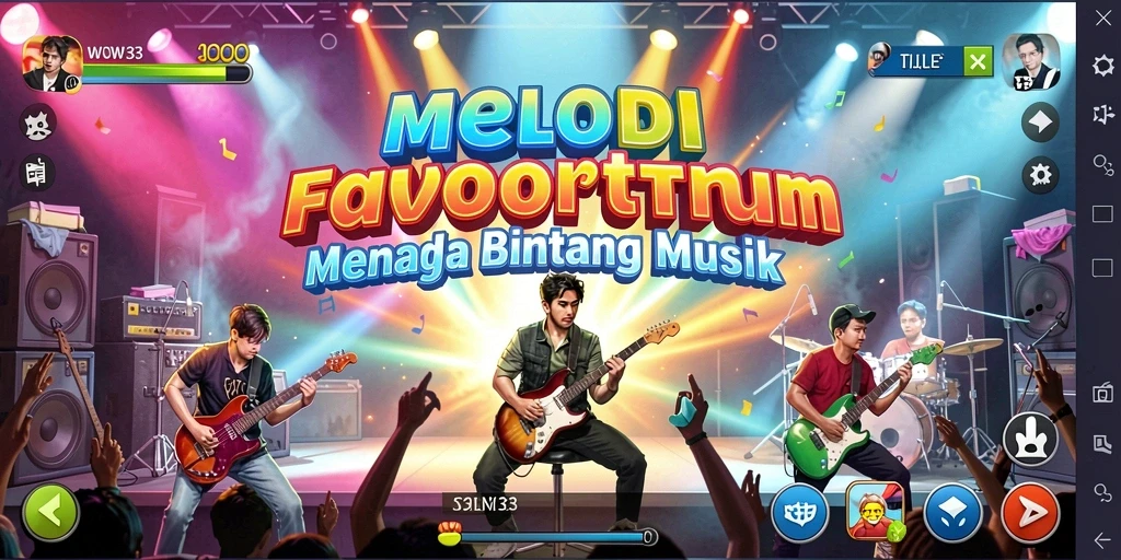 Screenshot gameplay WOW33 yang menunjukkan interaksi musik yang menyenangkan.